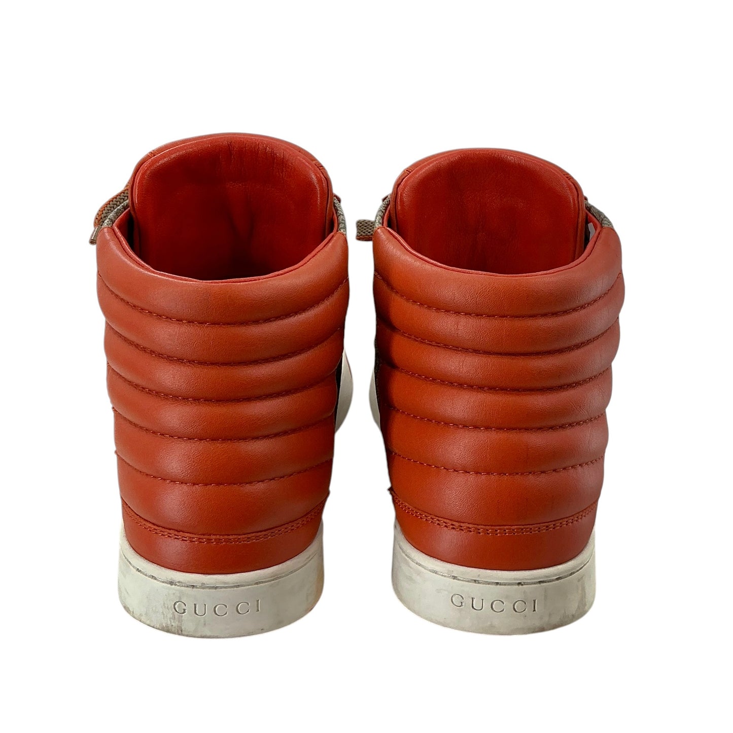 Gucci Men's GG Supreme and Leather High-Top Sneakers in Dark Orange