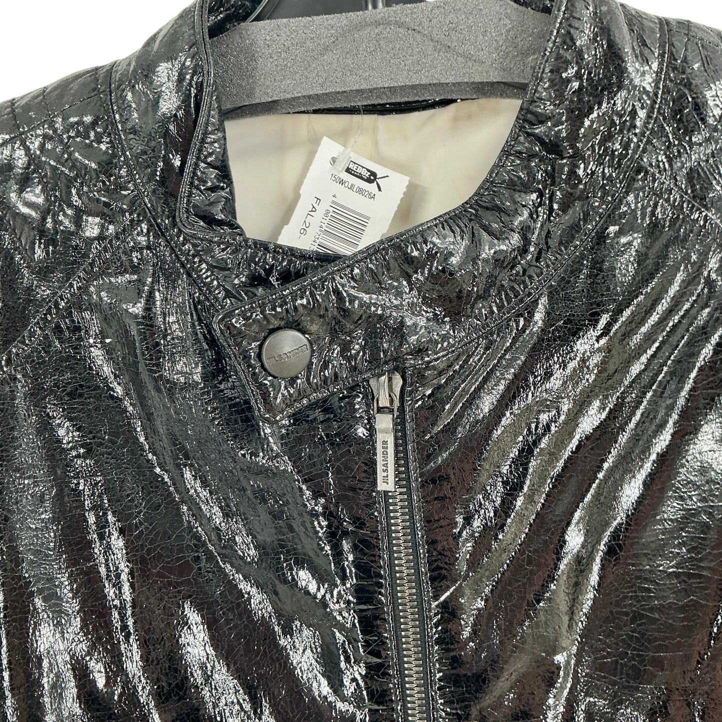 Jil Sander Black Glossy Textured Moto Blouson Jacket