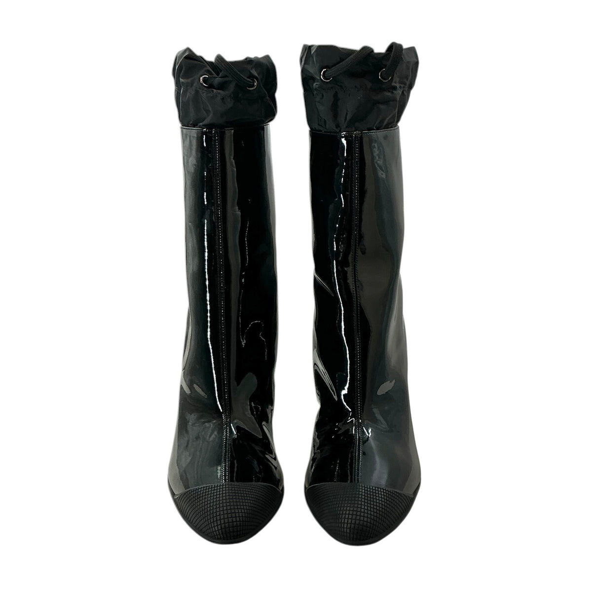 Miu Miu Black Patent Leather Heeled Rain Boots