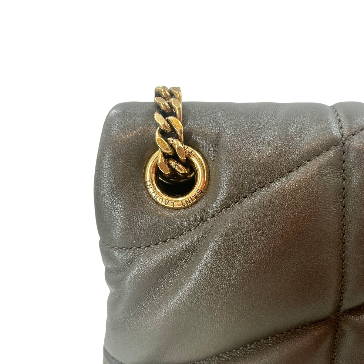 YSL Saint Laurent Small Loulou Puffer Bag in Olive Green Lambskin with Gold Hardware
