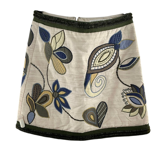 Veronica Beard Inga Embroidered Raw Silk Beaded Mini Skirt