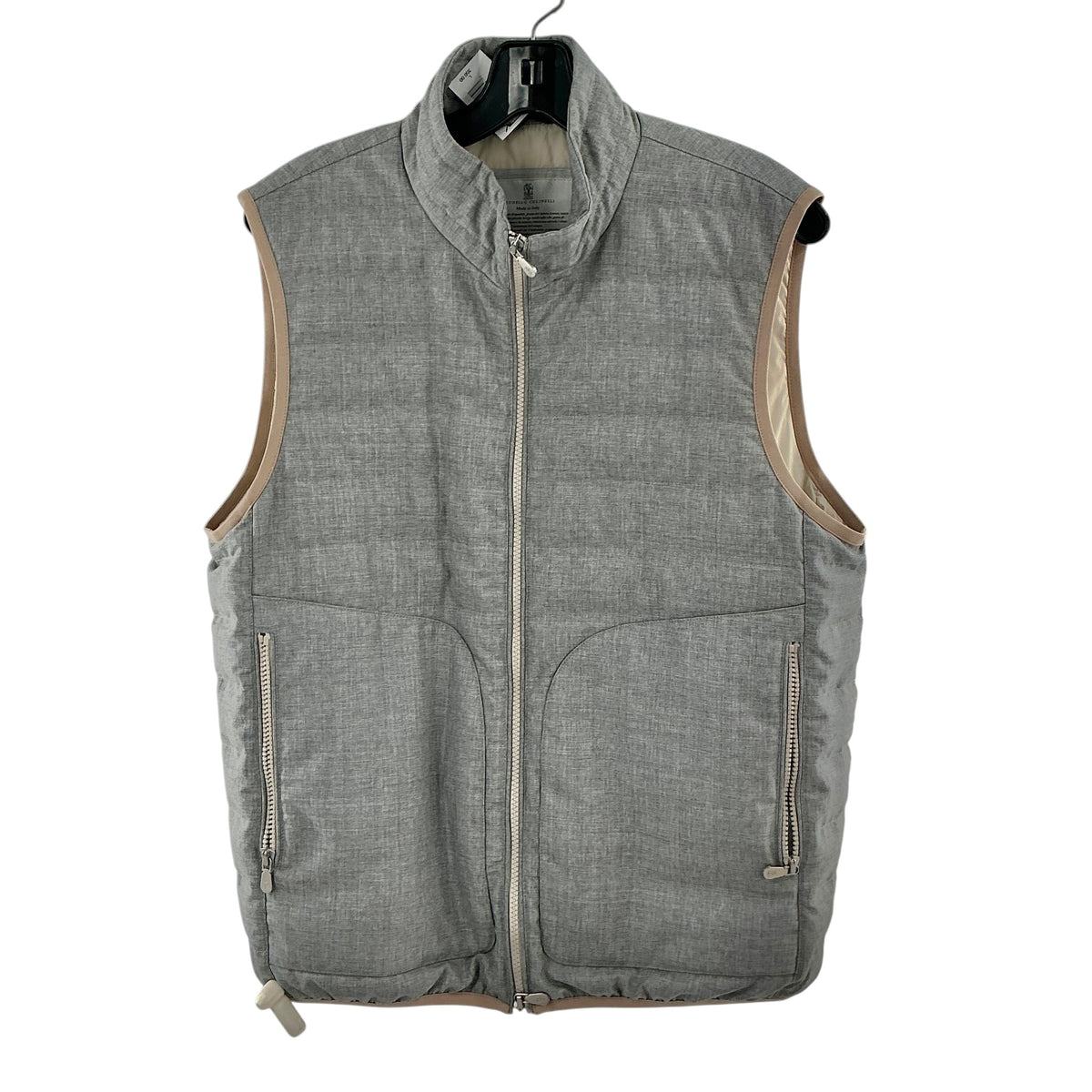 Brunello Cucinelli Men's Gray Virgin Wool Quilted Down Puffer Vest Gilet