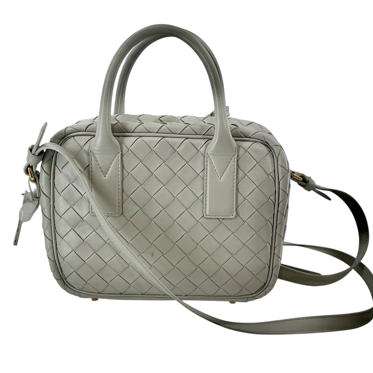 Bottega Veneta Small Getaway Lambskin Intrecciato Top-Handle Crossbody Bag – Agate Grey