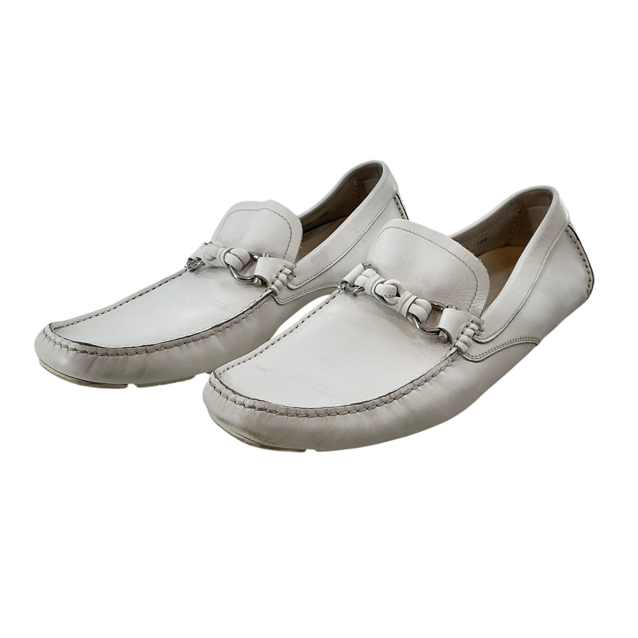 Salvatore Ferragamo White Leather Parigi Gancini Loafers