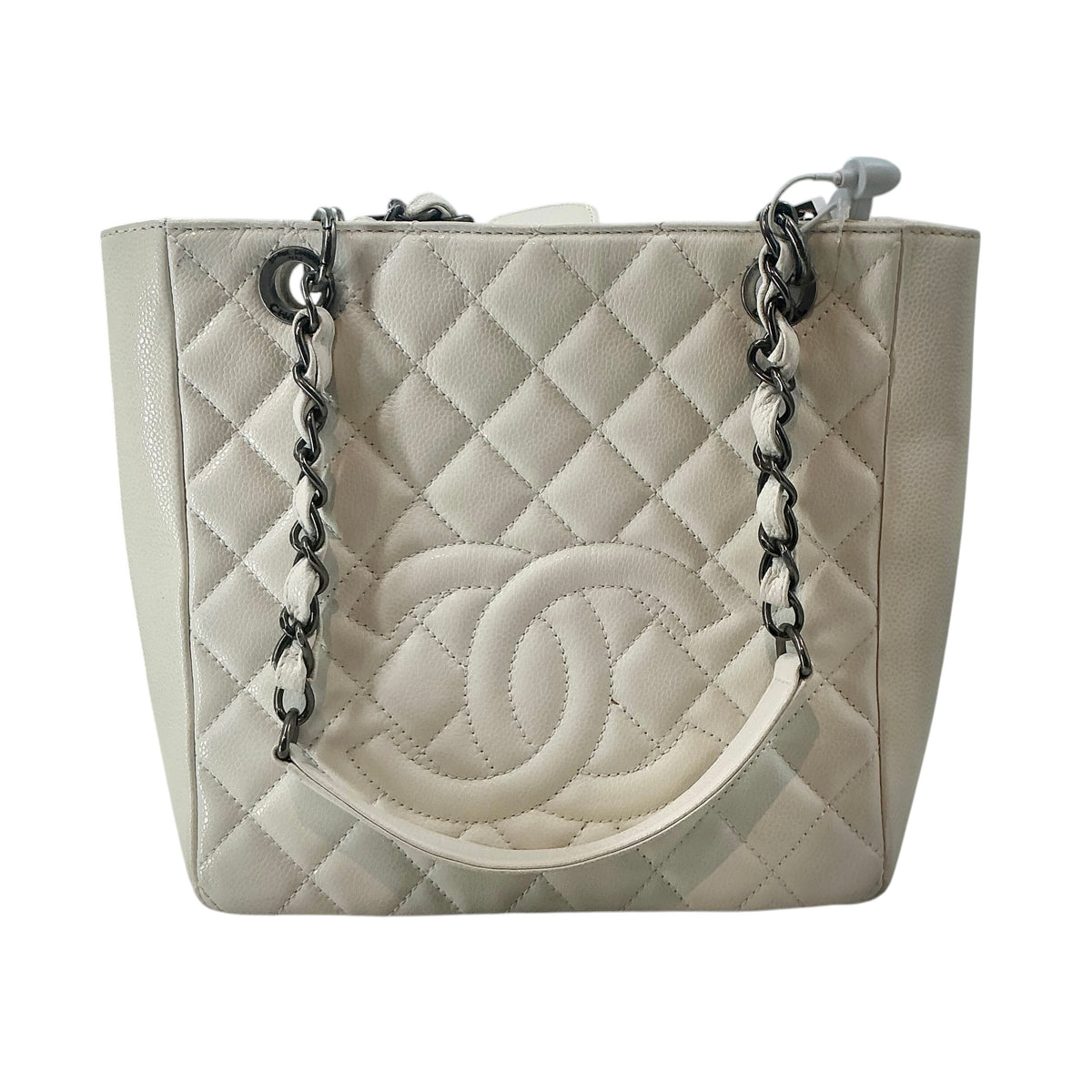 Chanel White Quilted Caviar Leather Petite Shopping Tote (PST) Bag