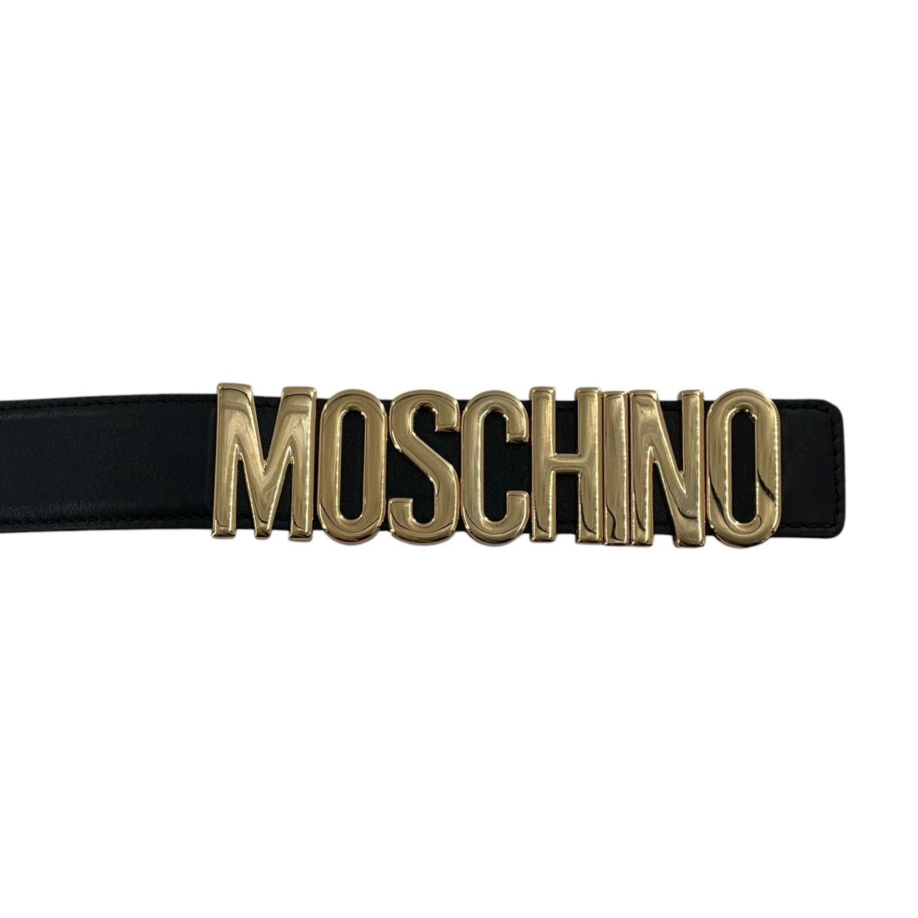 Moschino Black Leather Gold Logo Belt