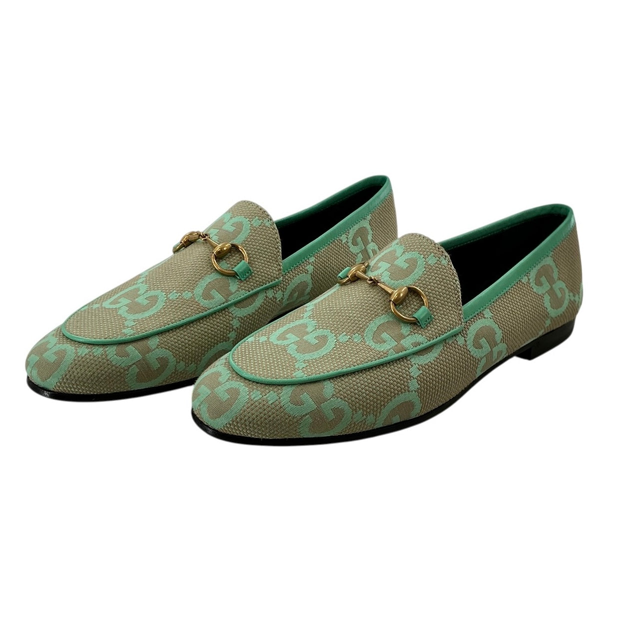 Gucci Jumbo GG Jordaan Loafer - Beige/Mint Green Canvas