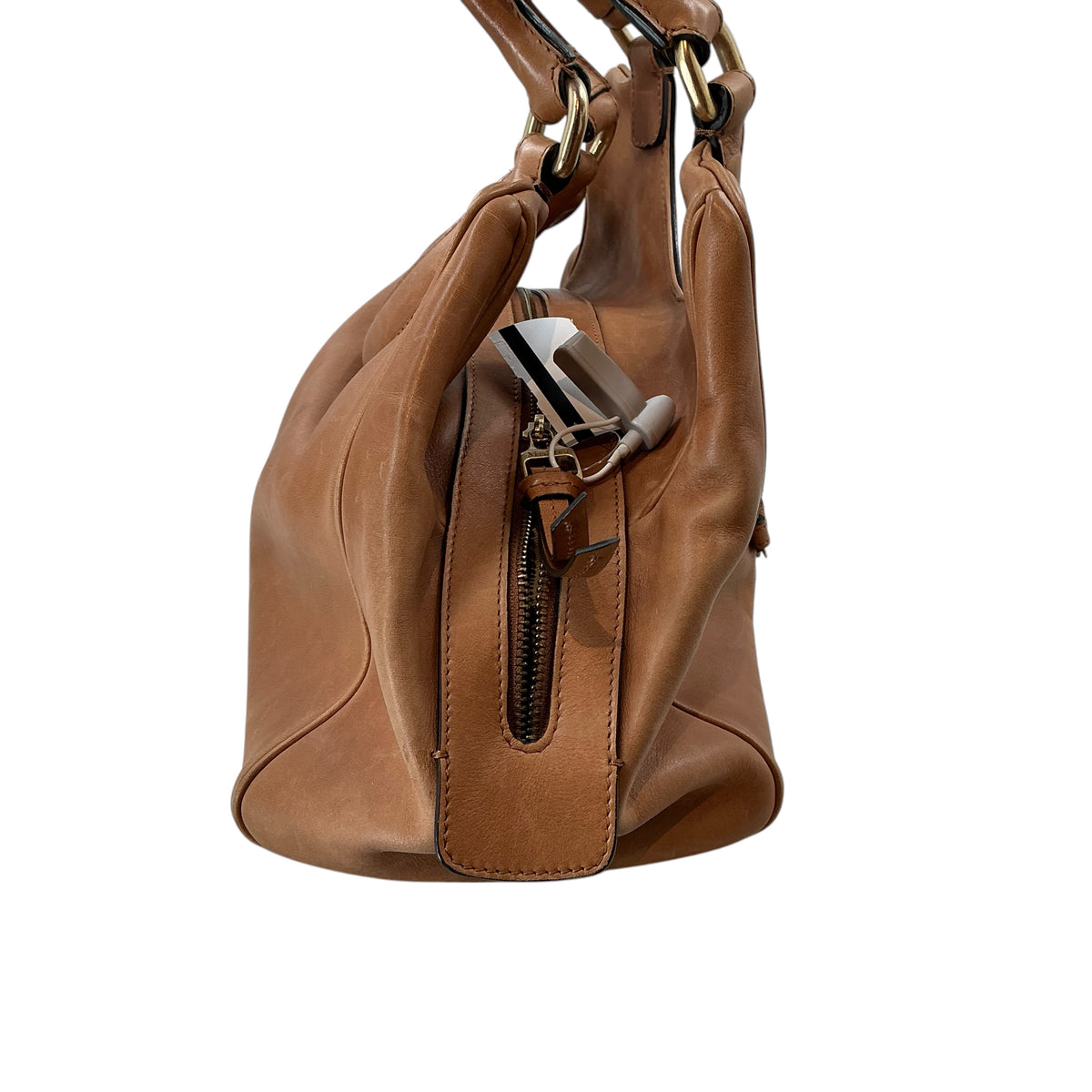 Max Mara Vintage Cognac Leather Margaux Satchel Hobo Bag