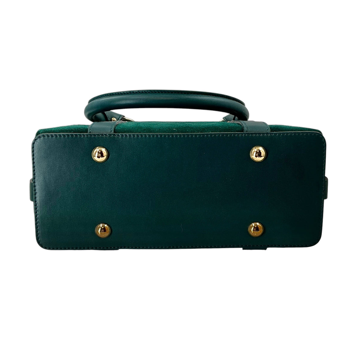 Salvatore Ferragamo Hunter Green Suede & Leather Gancini Top Handle Bag
