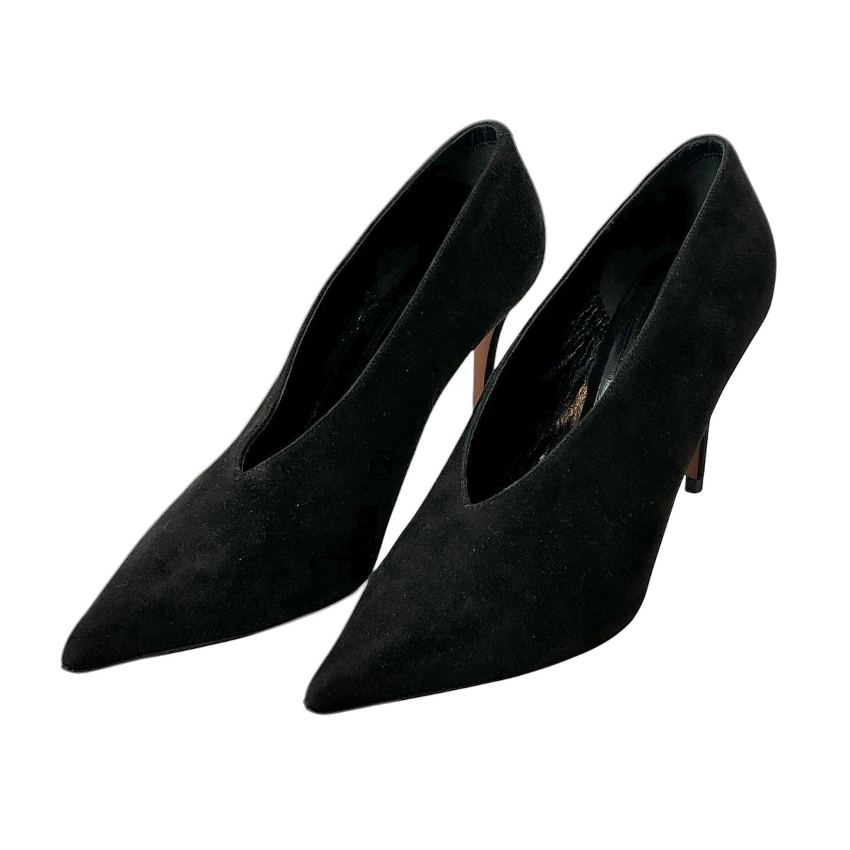 CELINE Phoebe Philo Black Suede Essential V-Neck Pointed Toe Pumps Heels