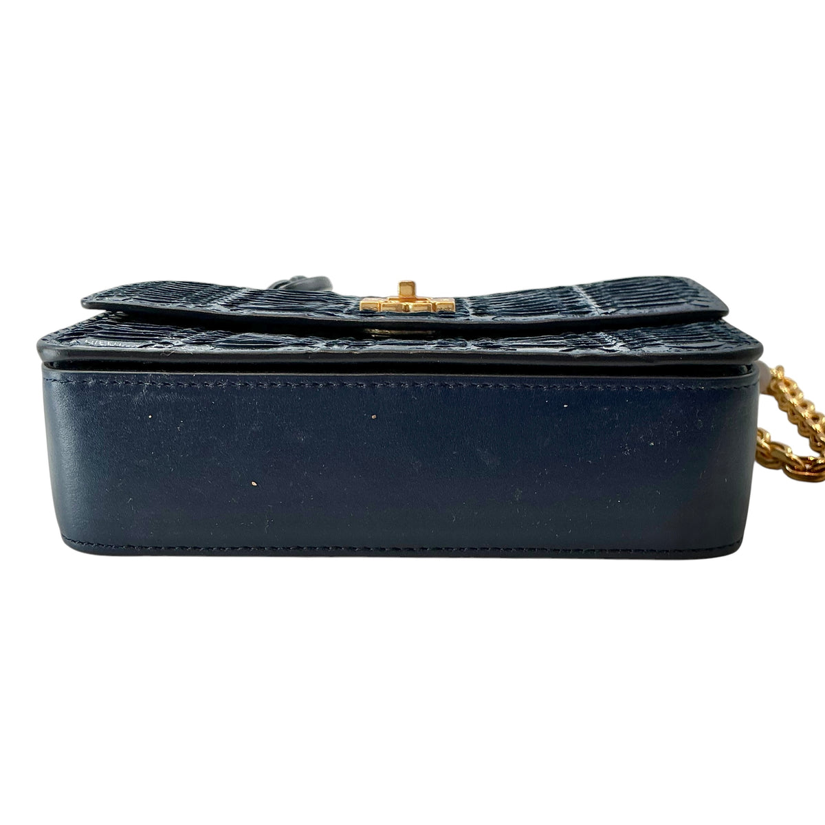 Tory Burch Kira Exotic Mini Convertible Crossbody Shoulder Bag – Royal Navy Blue Python / Snakeskin & Leather