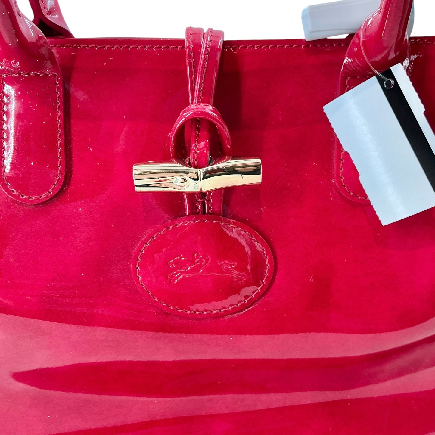 Longchamp Roseau Red Patent Leather Box Tote Bag