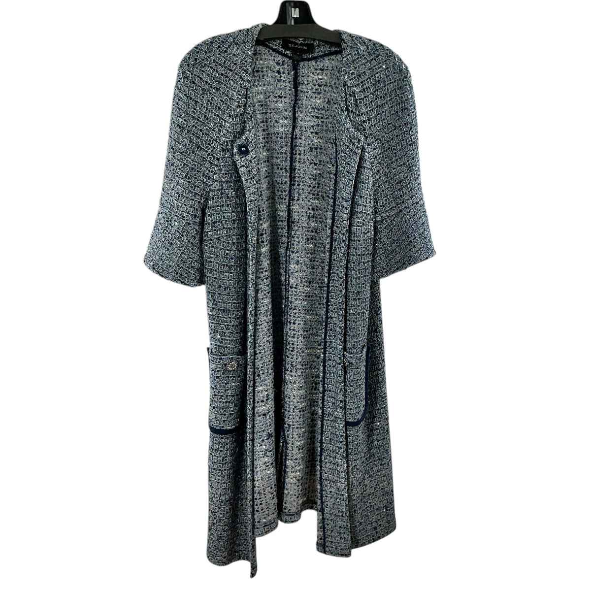St. John Collection Bouclé Knit Duster Coatigan Jacket Grey