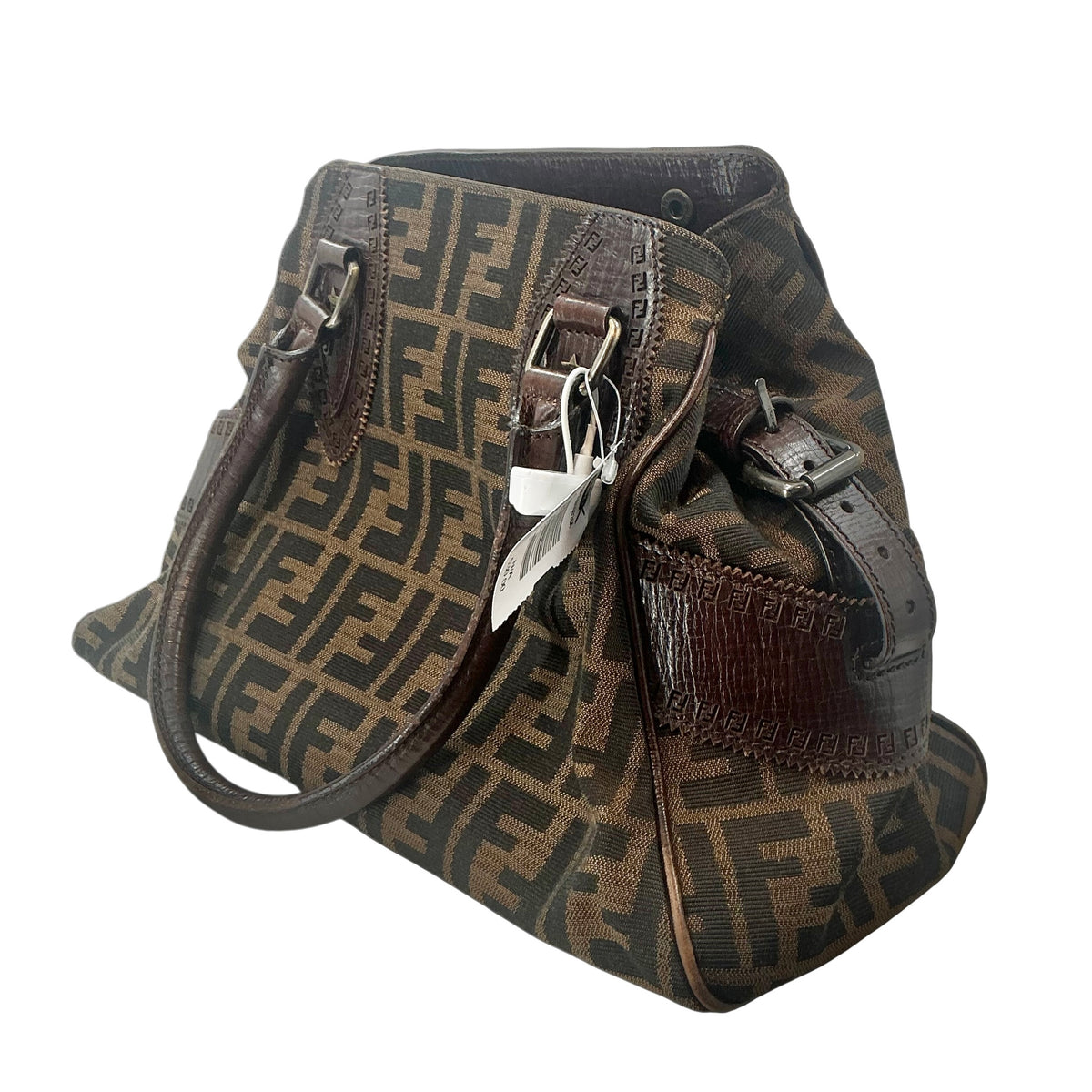 Fendi Vintage Brown Zucca Canvas Bag De Jour Top Handle Satchel