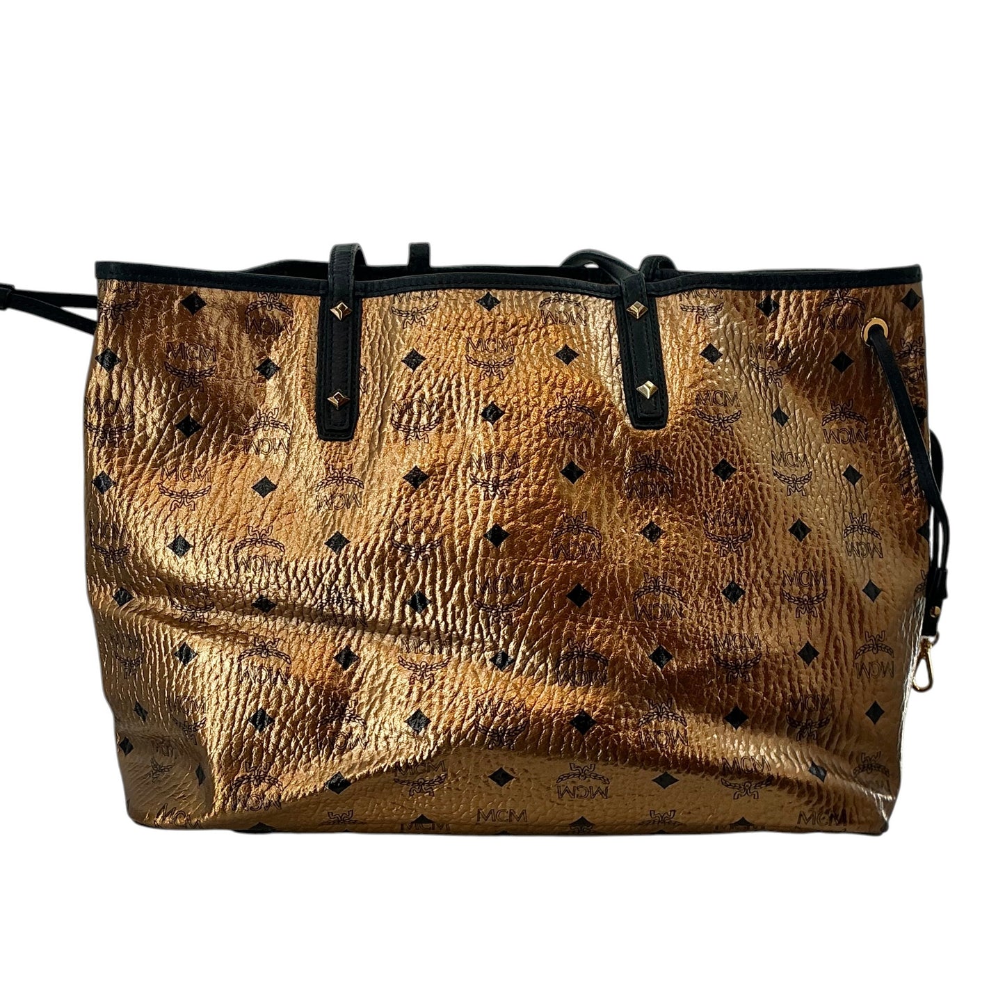 MCM Metallic Visetos Large Shopper Tote in Gold & Black
