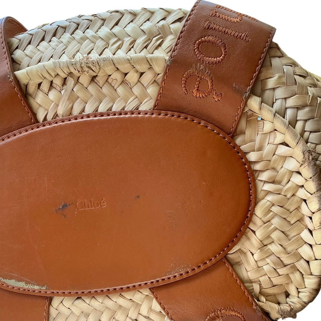 Chloé Medium Sense Basket Bag in Caramel Raffia & Calfskin