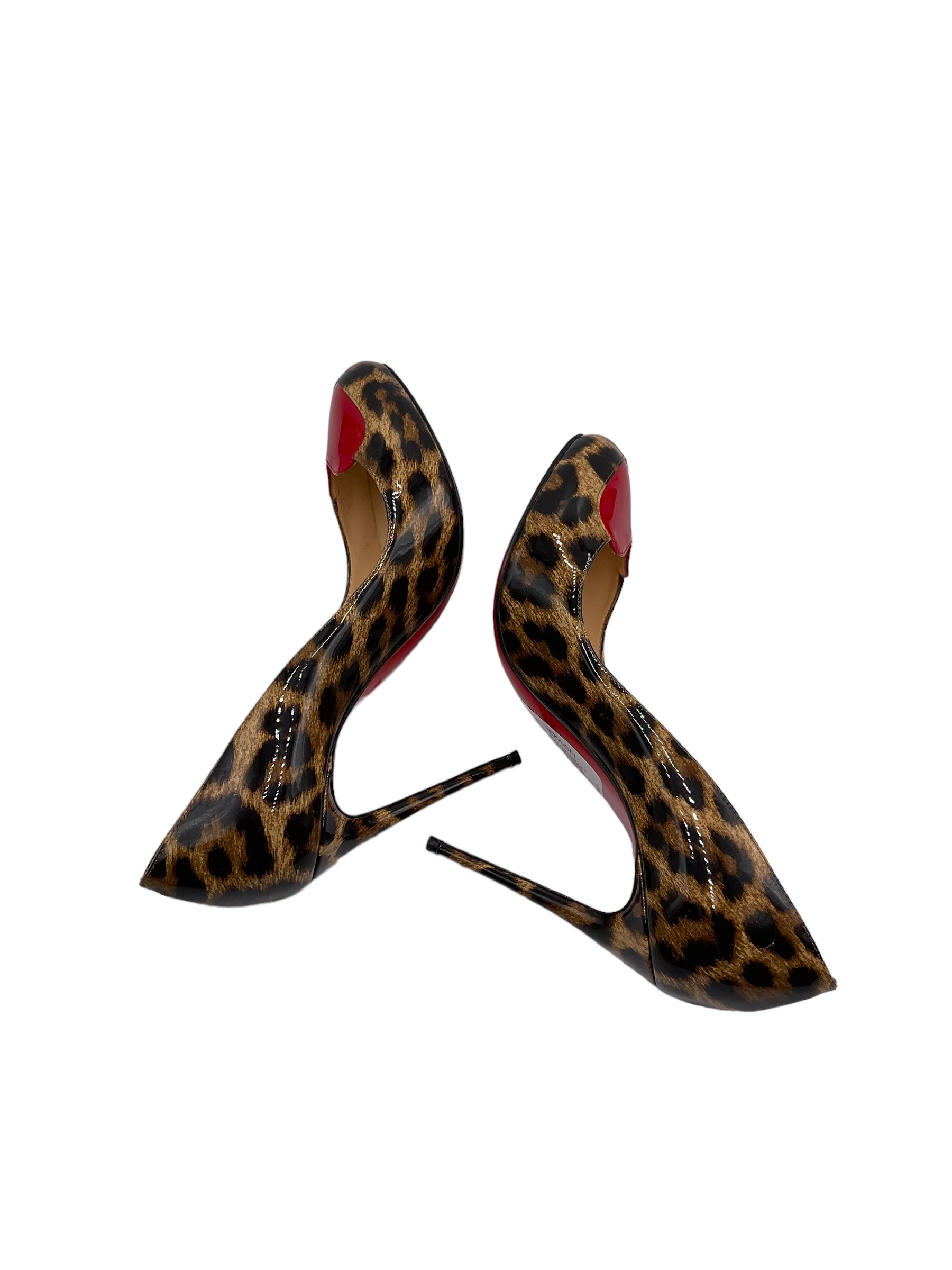 Christian Louboutin Doracora Patent Leopard Print Heels- 37.5