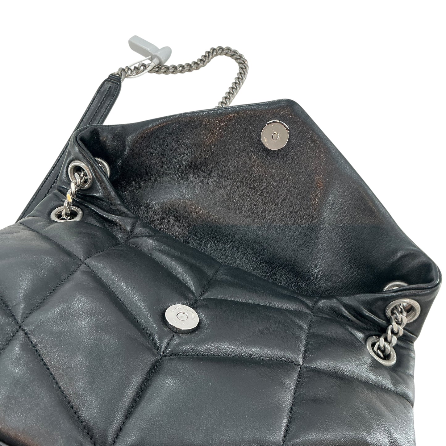 Saint Laurent Black Lambskin Quilted Loulou Puffer Chain Shoulder Bag