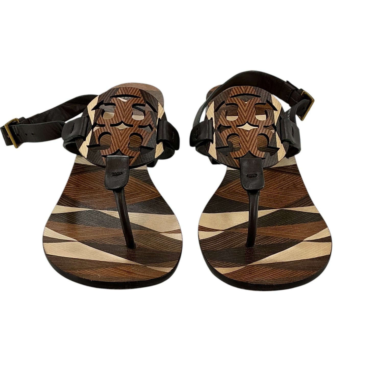 Tory Burch Miller Geometric Wood Grain Block Heel Sandals