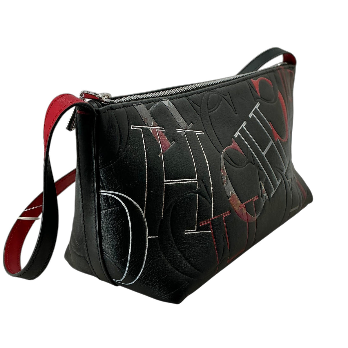 CH Carolina Herrera Black Leather Monogram Lipstick Shoulder Bag