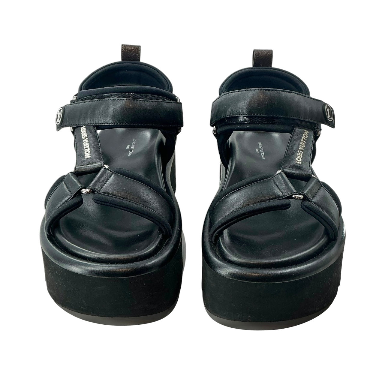 Louis Vuitton Black Leather Pool Pillow Platform Comfort Sandals