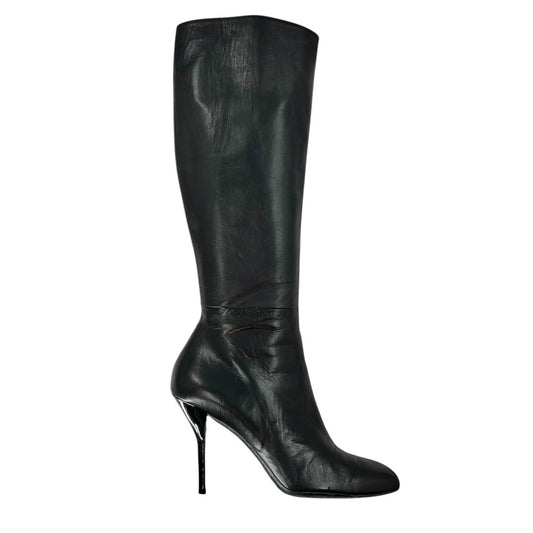 Gucci Black Leather Knee-High Stiletto Boots