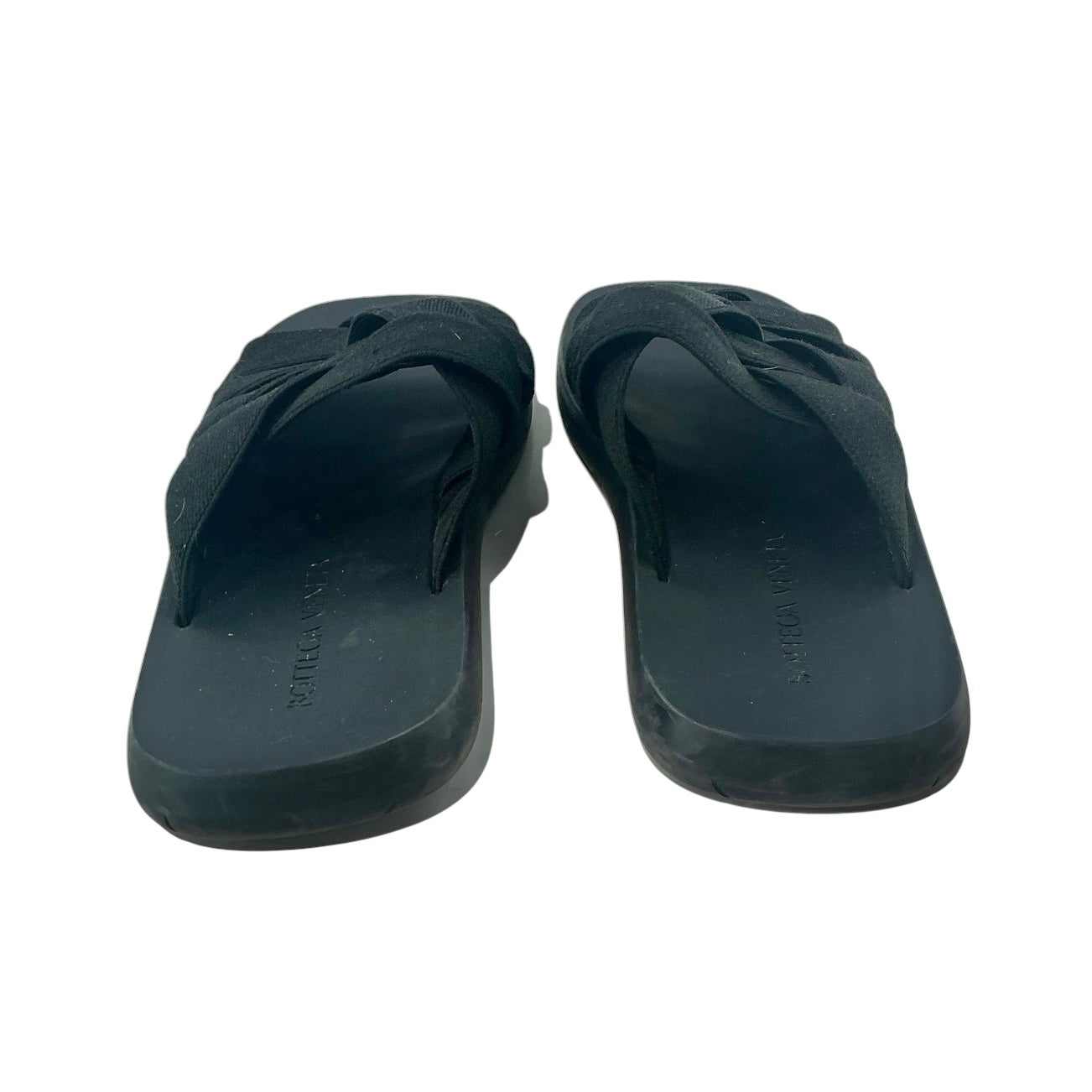 Bottega Veneta Black Intreccio Plat Elastic Slides