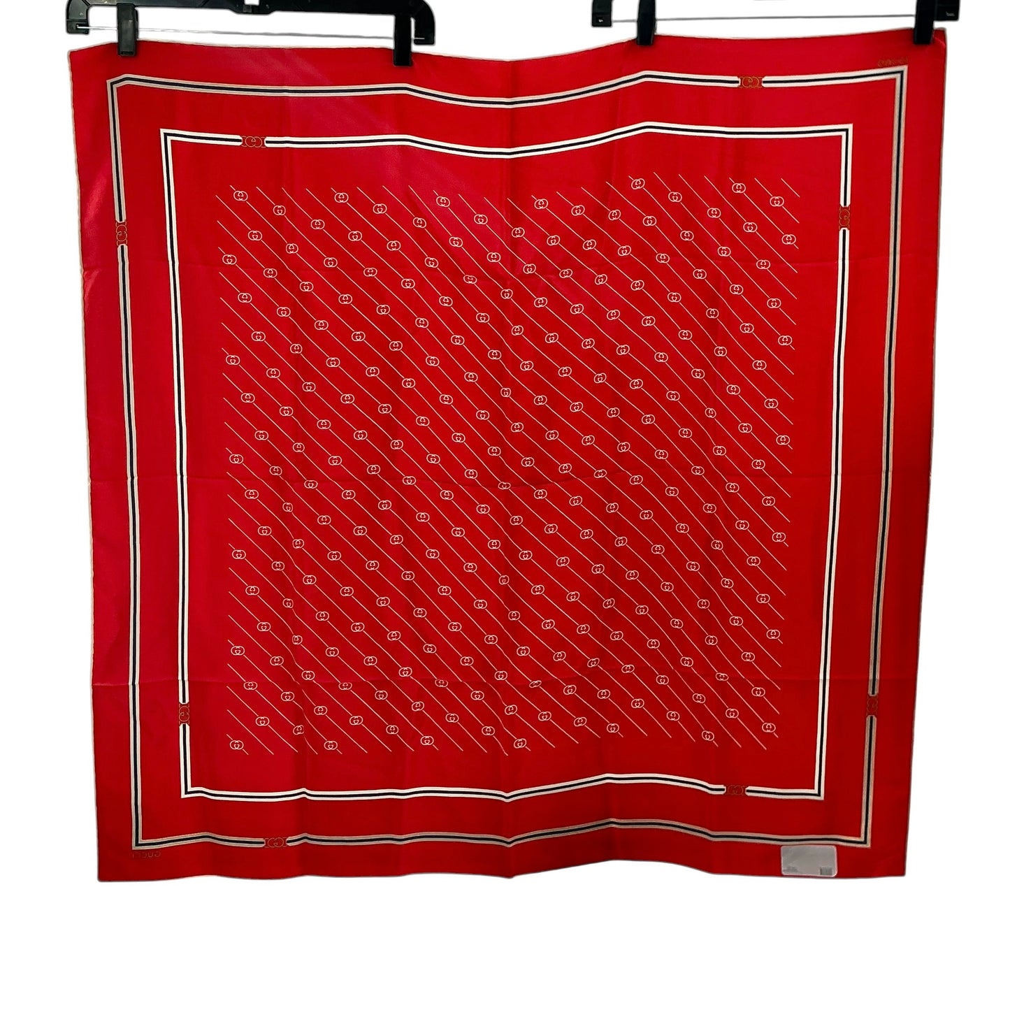 Vintage Gucci Red Interlocking GG Monogram Silk Square Scarf