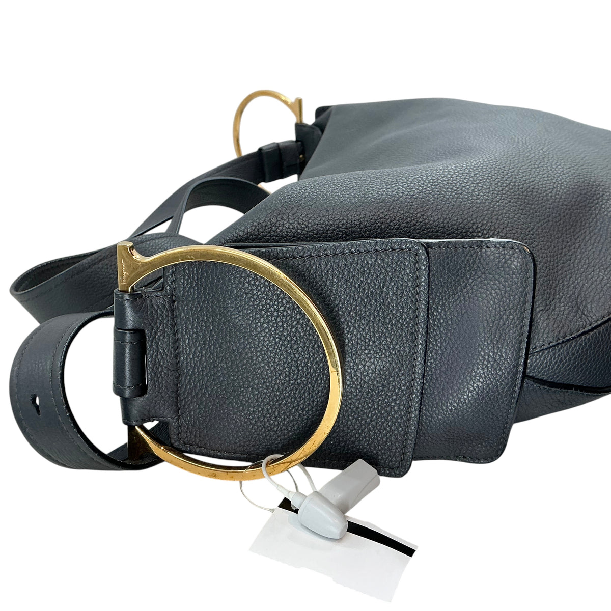 Salvatore Ferragamo Black Hammered Leather Hoop Hobo Bag