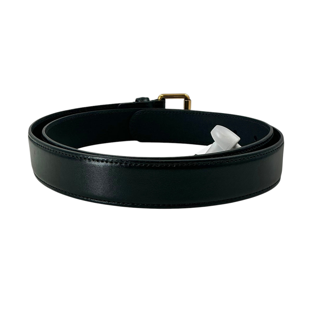 Gucci Smooth Black Leather Belt with Gold Buckle
