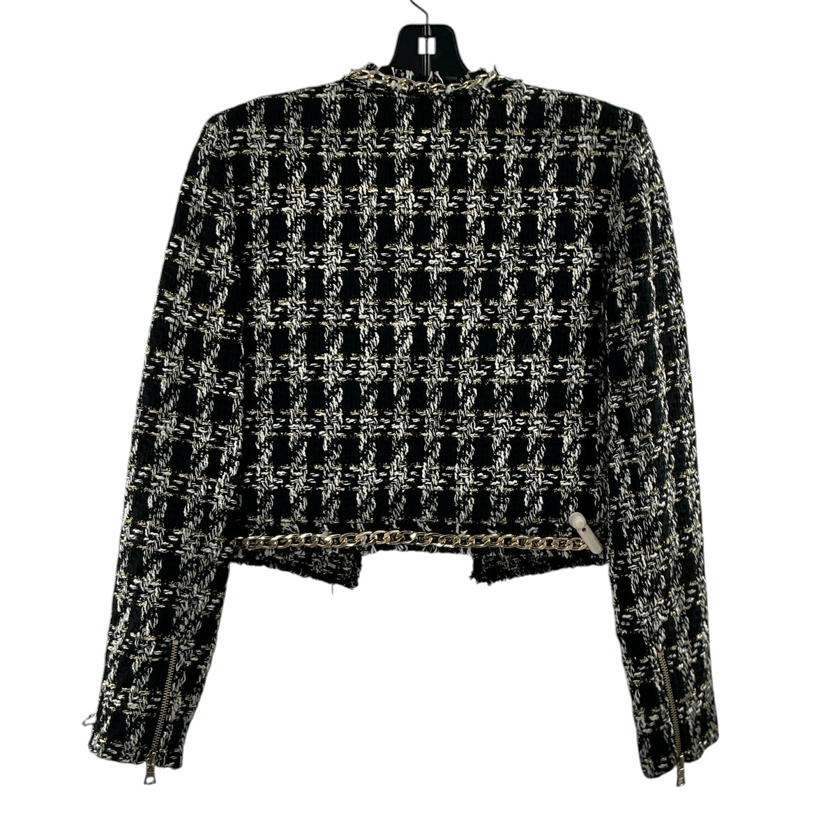 Alice + Olivia Black & White Tweed Chain-Link Accent Cropped Jacket