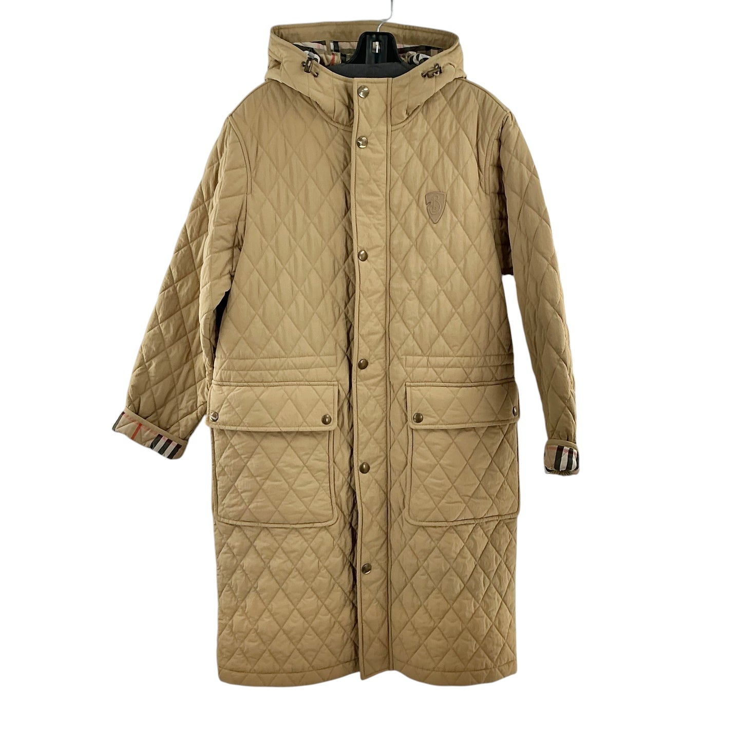 Burberry Flax Beige Diamond-Quilted Long Hooded Parka Coat