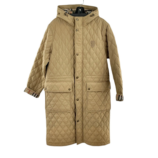 Burberry Flax Beige Diamond-Quilted Long Hooded Parka Coat
