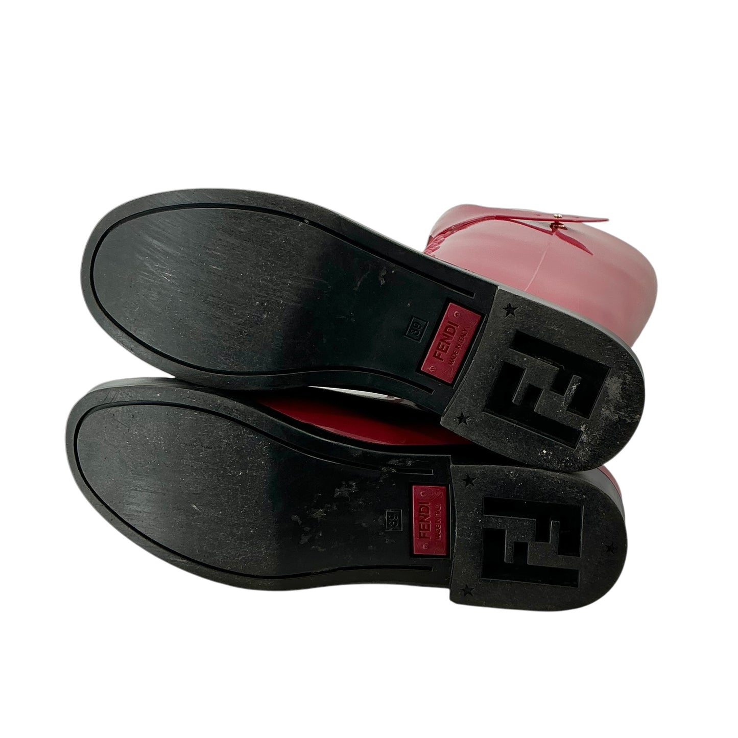 Fendi Red Rubber Berlin Faux Lace-Up Tall Rain Boots