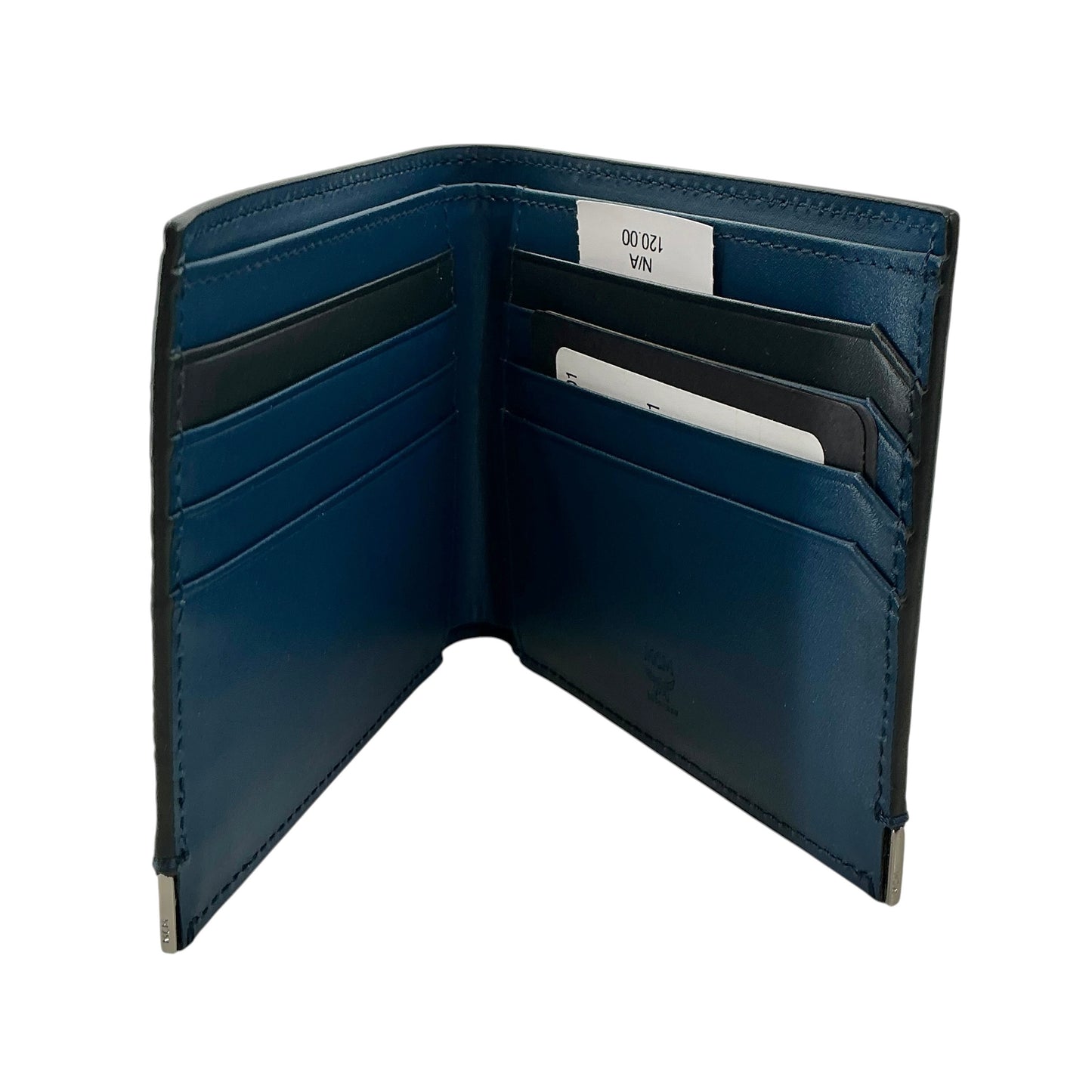 MCM Grained Calfskin Leather Bifold Wallet - Petrol / Dark Teal Blue