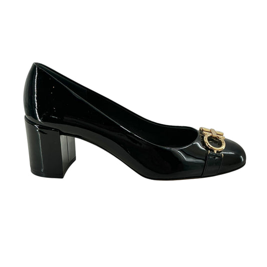 Salvatore Ferragamo Garda Gancini Black Patent Leather Pumps