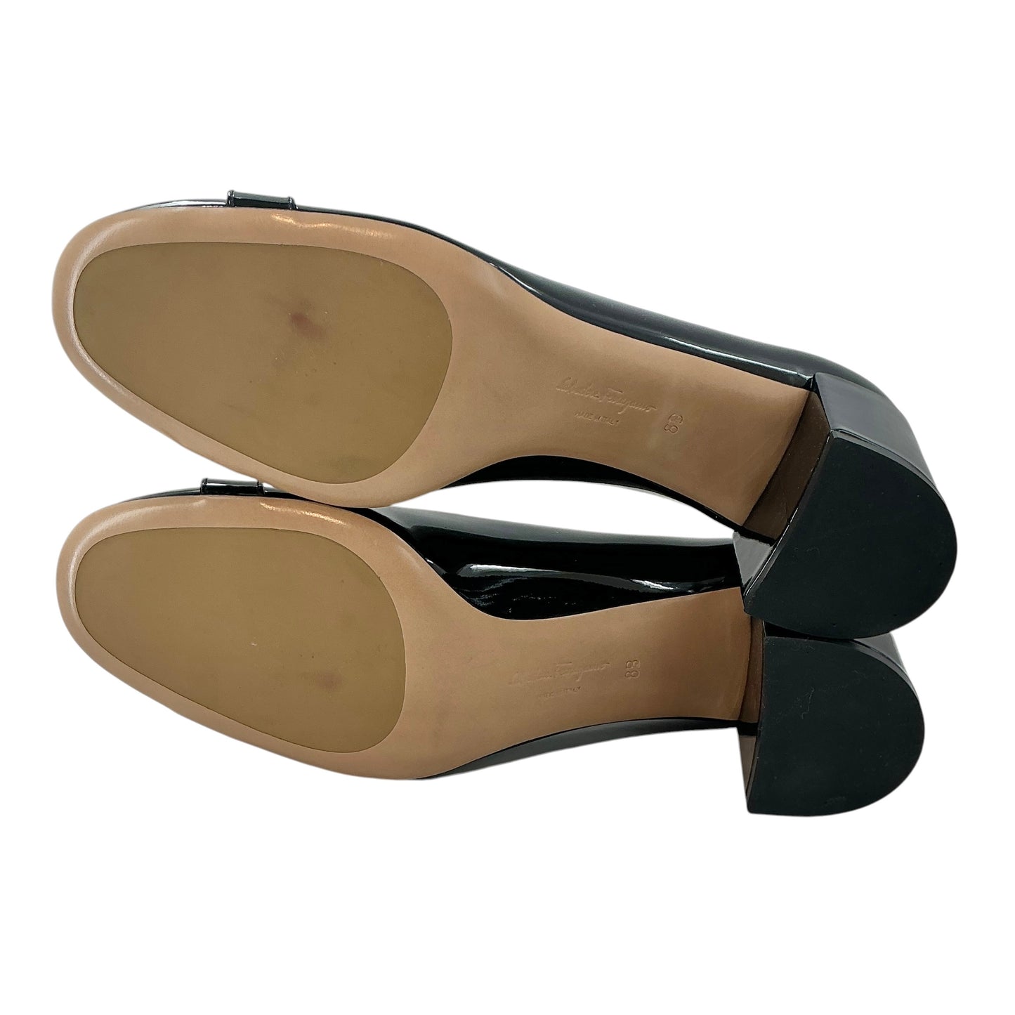 Salvatore Ferragamo Garda Gancini Black Patent Leather Pumps