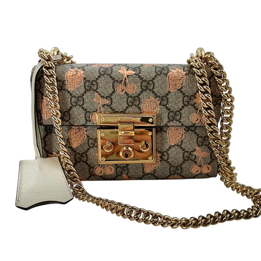 Gucci Padlock GG Supreme Small Strawberry & Cherry Shoulder Bag