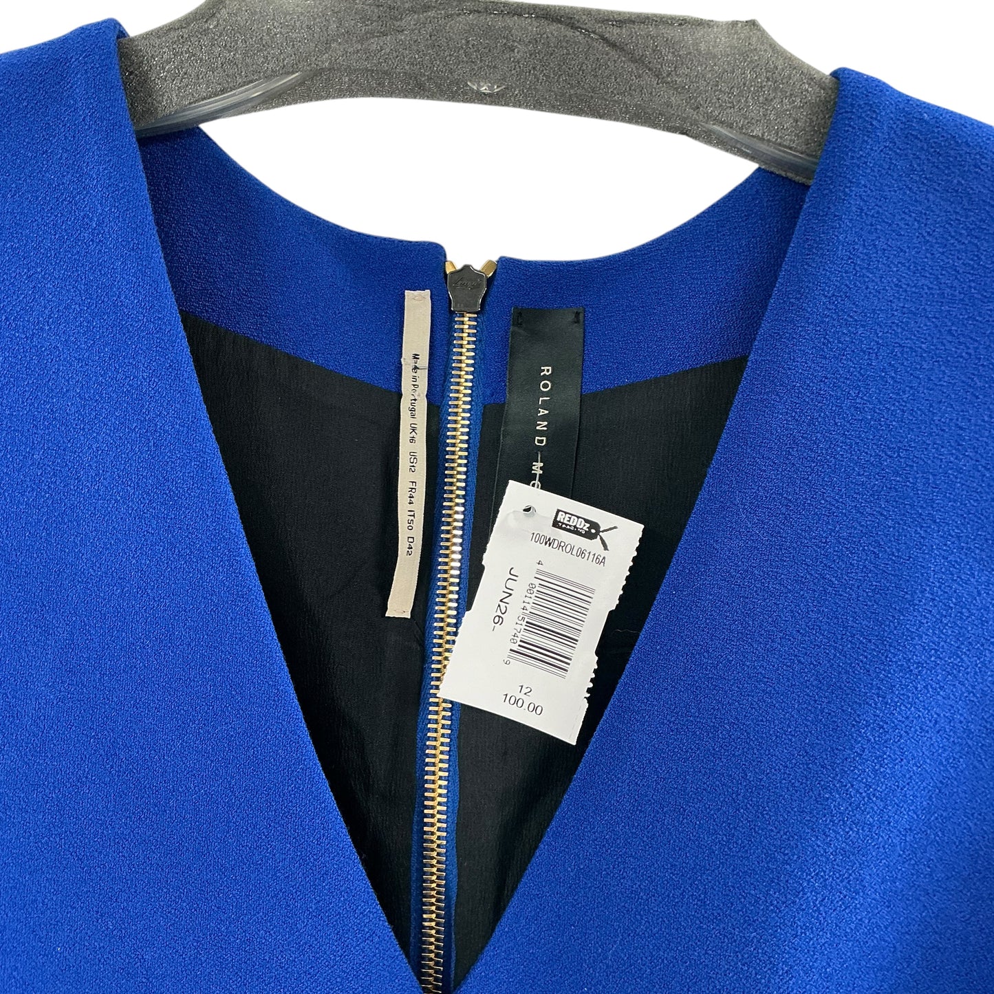 Roland Mouret Blue Asymmetrical V-Neck Sheath Dress