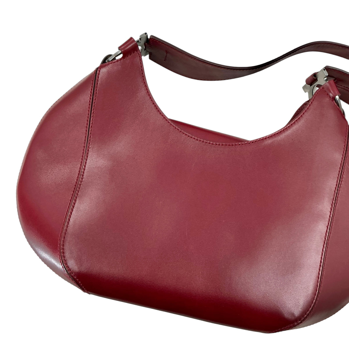 FERRAGAMO Burgundy Smooth Leather Crescent Hobo Shoulder Bag