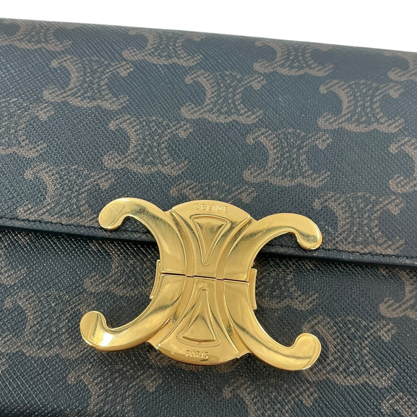 Celine Triomphe Claude Shoulder Bag in Triomphe Canvas and Calfskin
