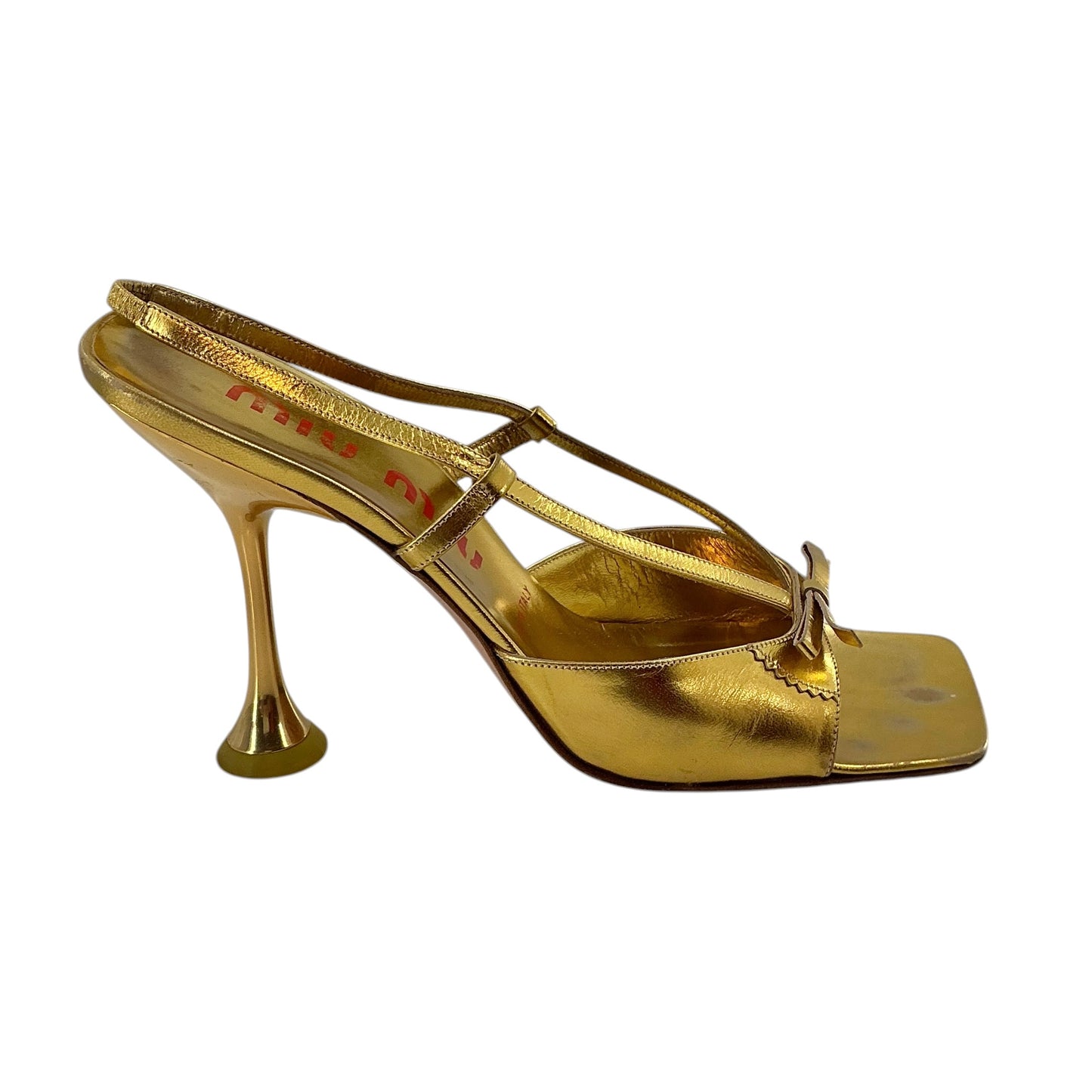 Miu Miu Gold Metallic Strappy Slingback Sandals