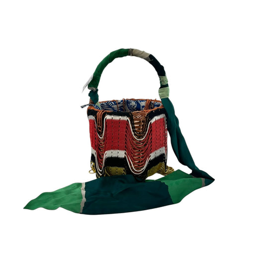 Missoni Fringed Crochet-Knit and Straw Bucket Bag