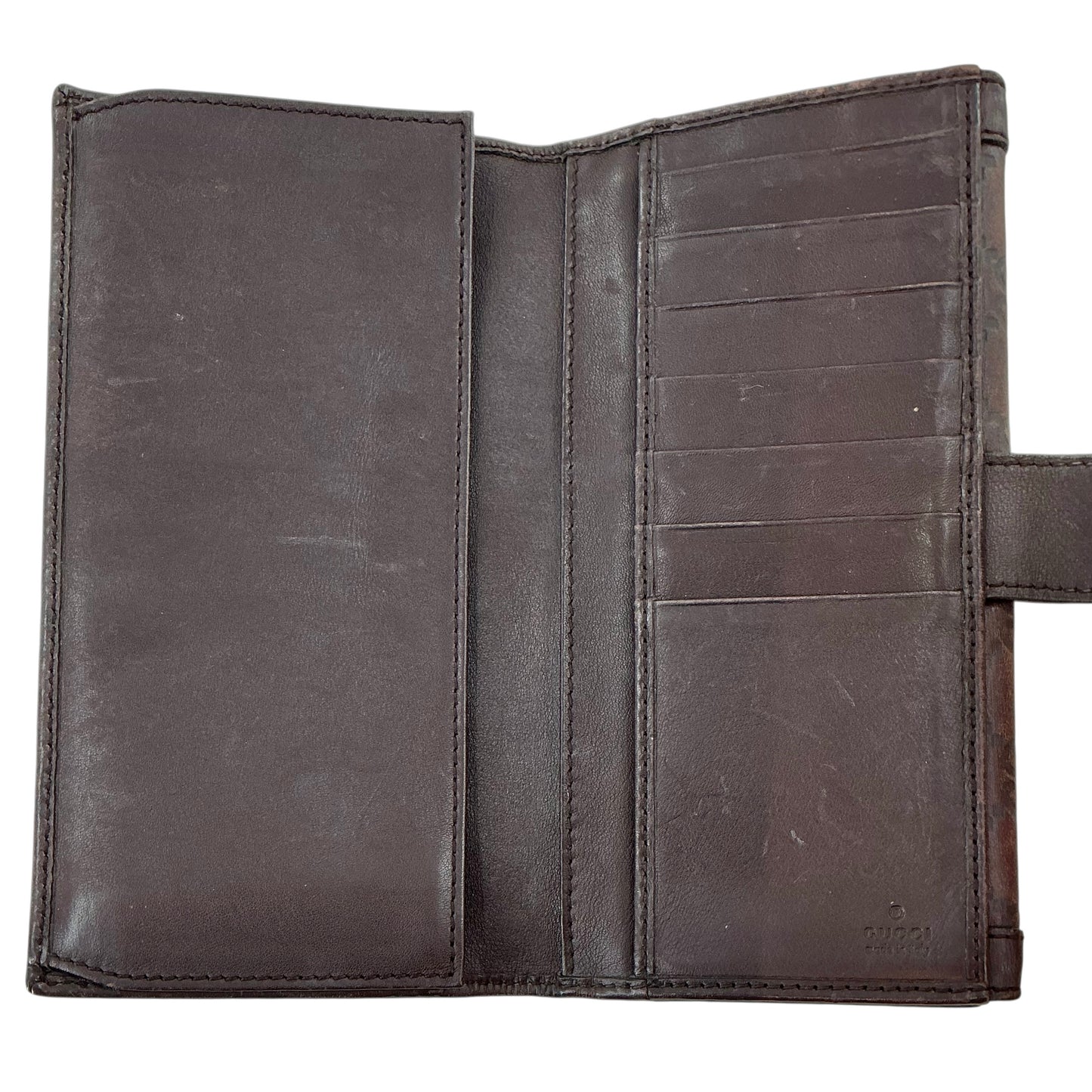 Gucci Dark Brown Guccissima Leather Babouska Heart Crest Continental Long Wallet