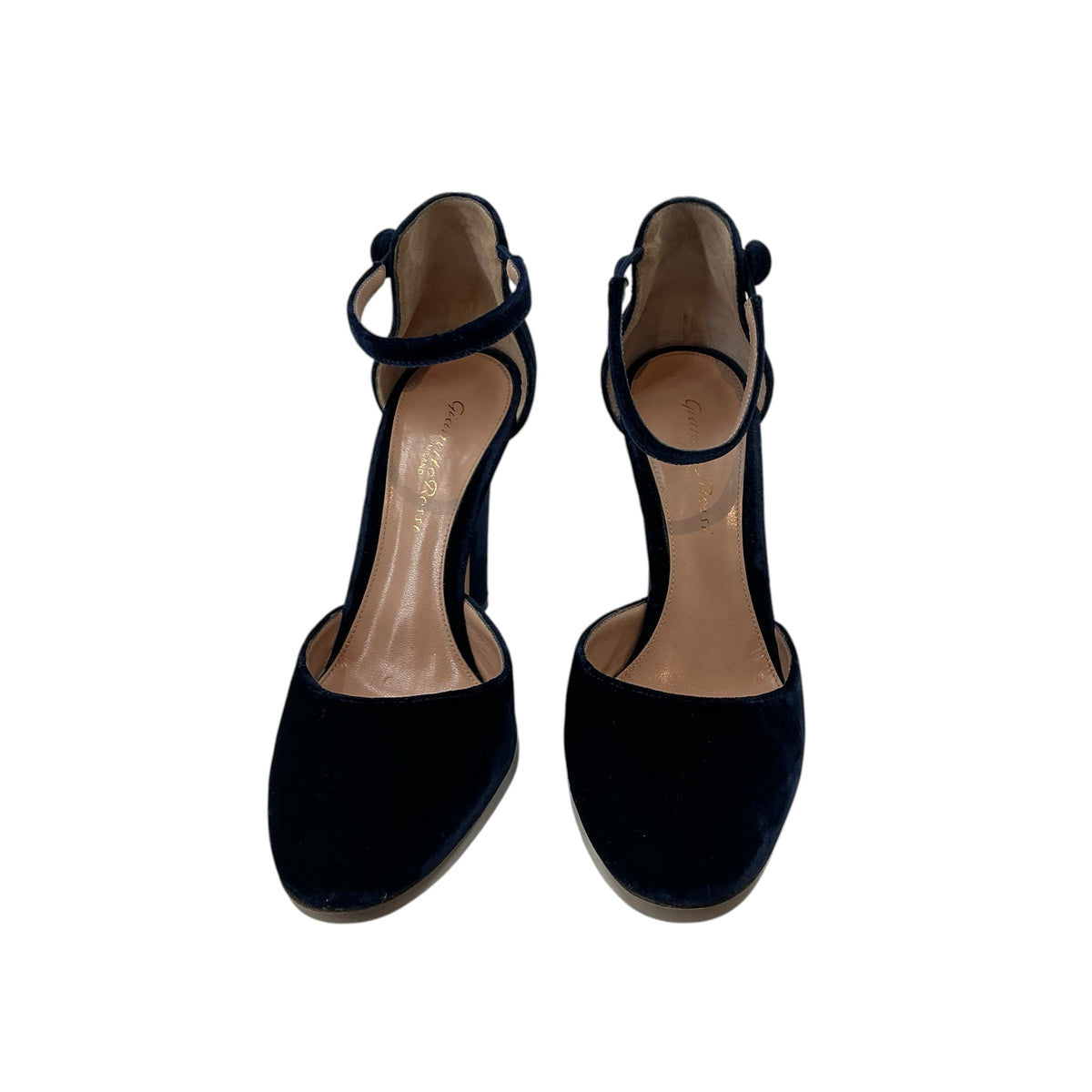 Gianvito Rossi Greta Velvet Ankle Strap Block Heel Pumps