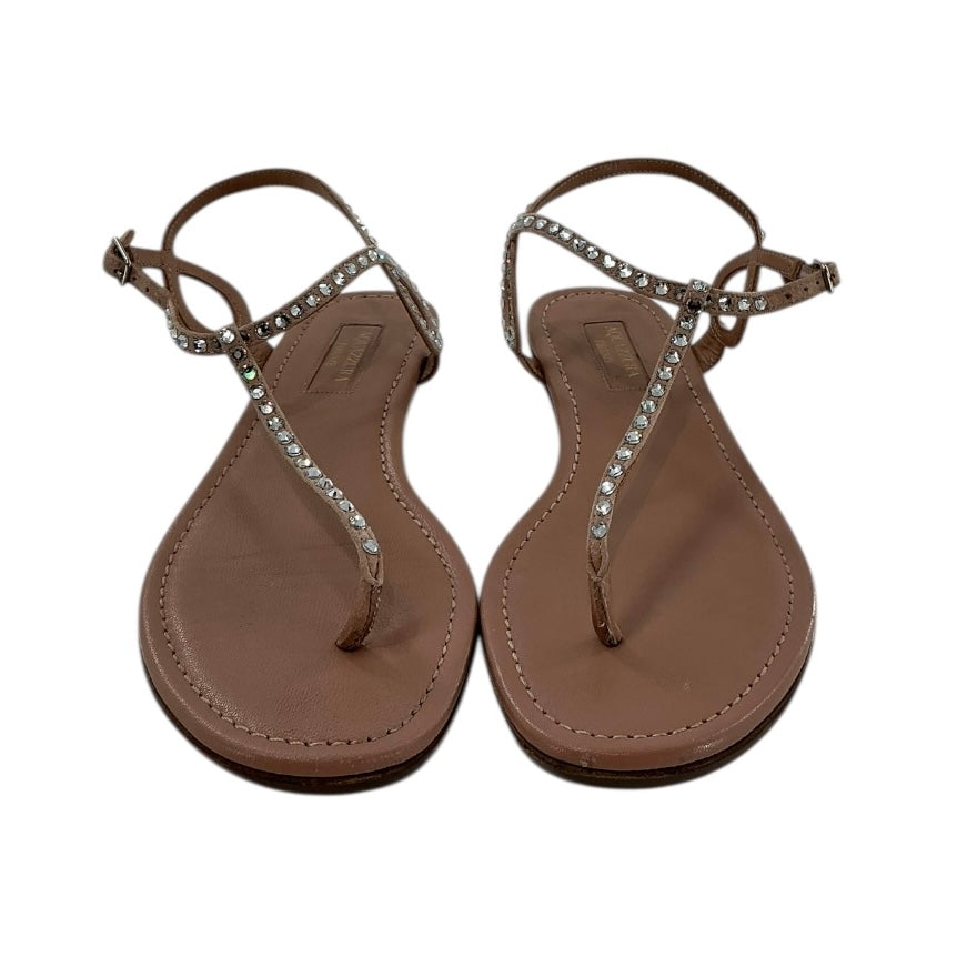 Aquazzura Tequila Crystal-Embellished Leather Flat Sandals
