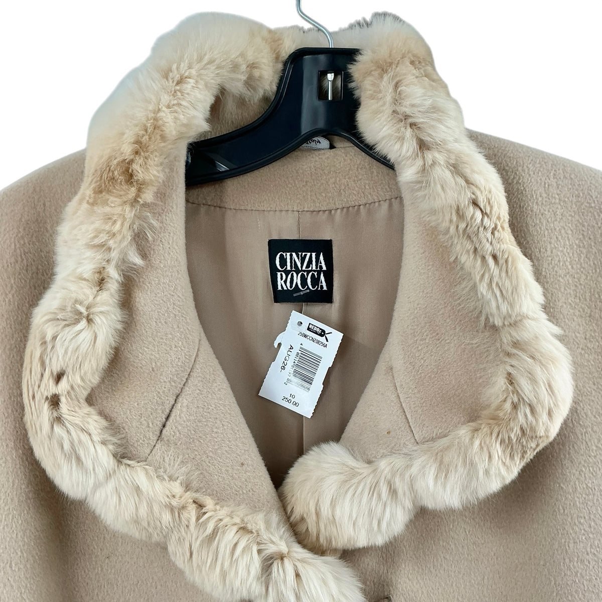 Cinzia Rocca Neutral Wool Chinchilla Fur Trimmed Long Dress Coat
