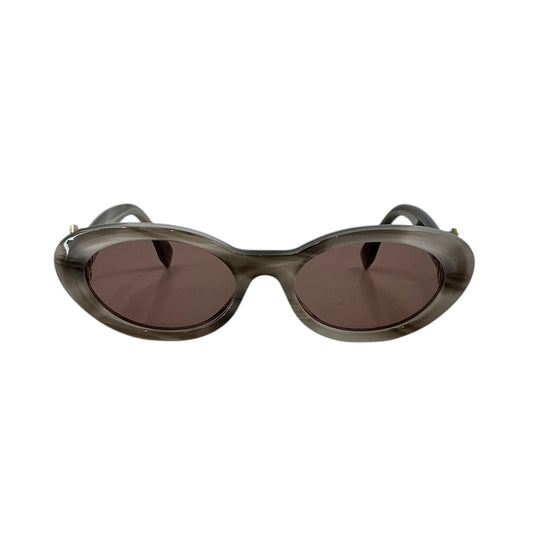 Fendi Diamond Tortoise Grey Acetate Oval Sunglasses – Gold FF Hardware