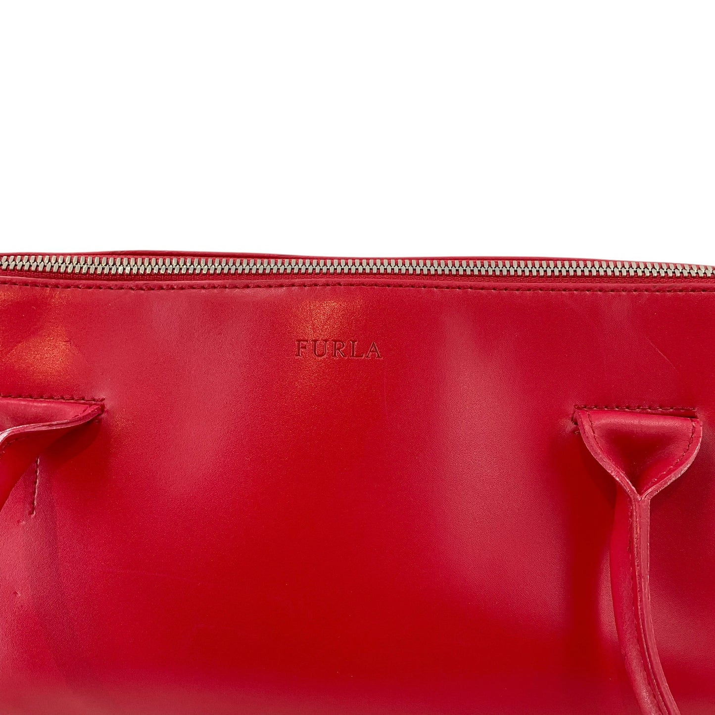 FURLA Red Smooth Leather Oblong Baguette Shoulder Bag
