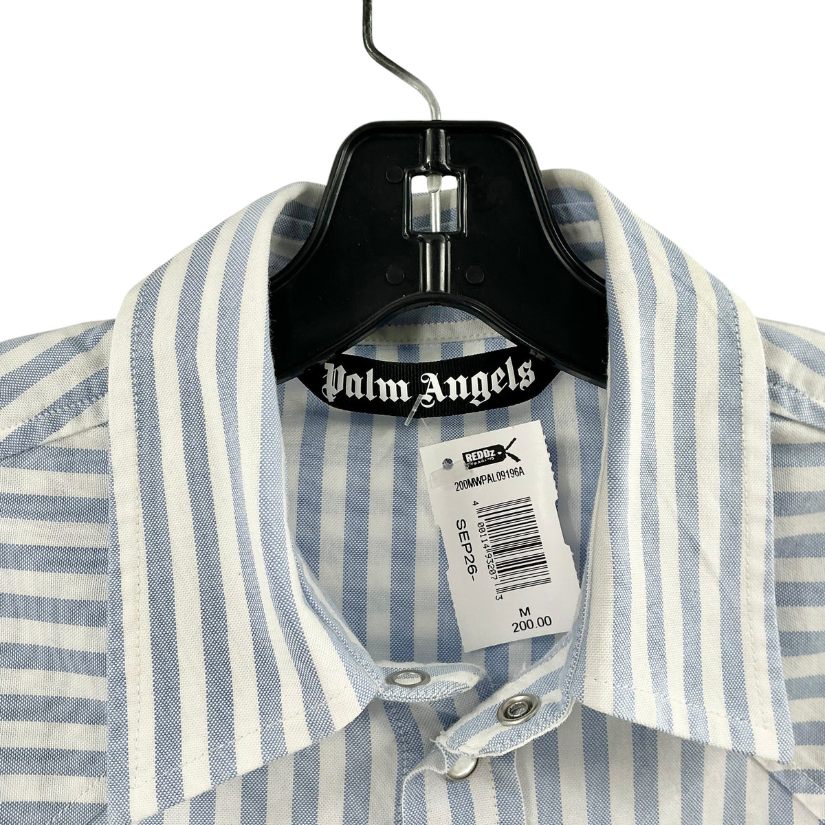 Palm Angels Men's Monogram Striped Western Shirt Light Blue/White